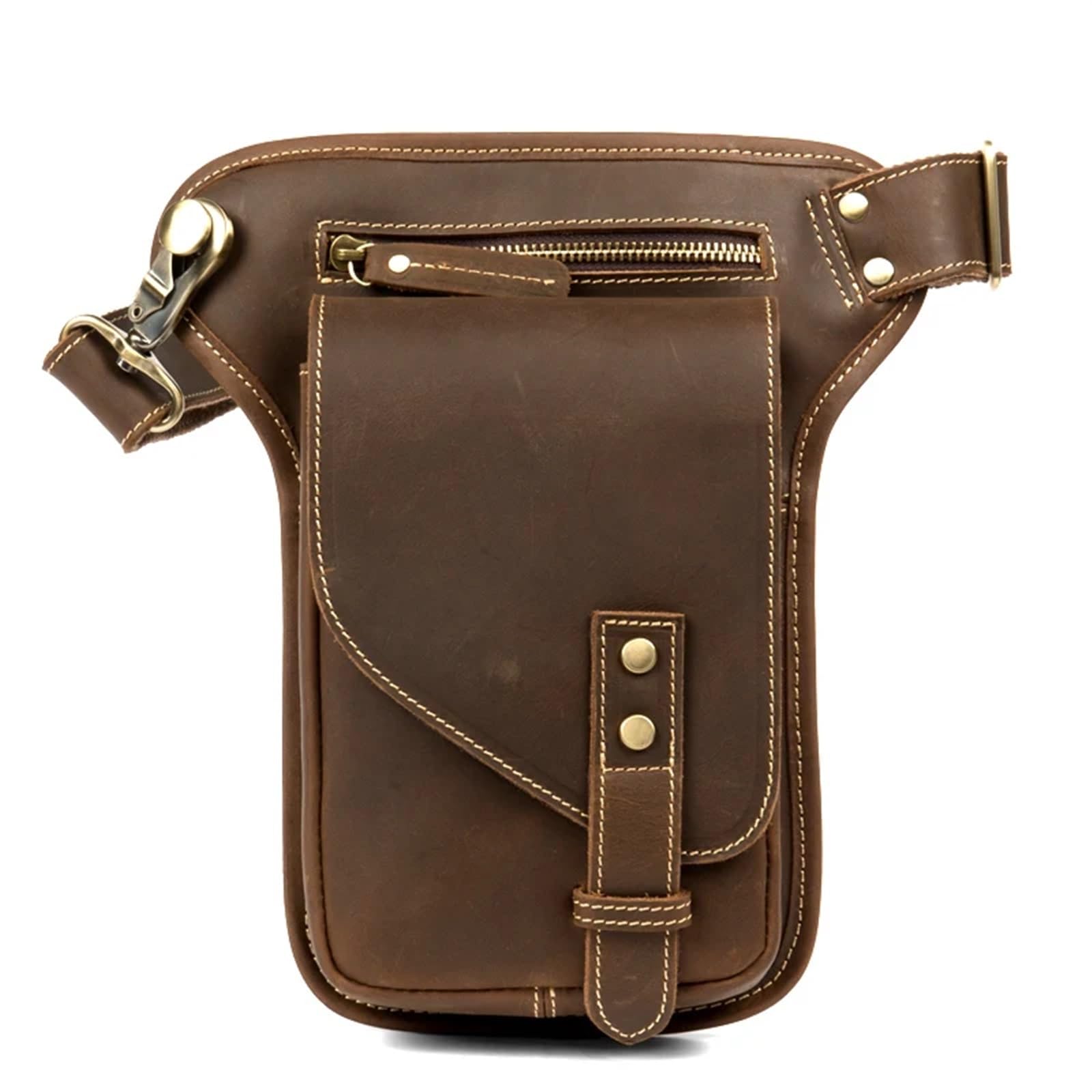Riñonera de Pierna Bolso de Pierna de Cuero con Textura Retro, Bolso de Hombro Tipo Mensajero de Cuero con Bolsillo de Cuero, Bolso de Cuero for Motocicleta for Hombre para Hombre Muje