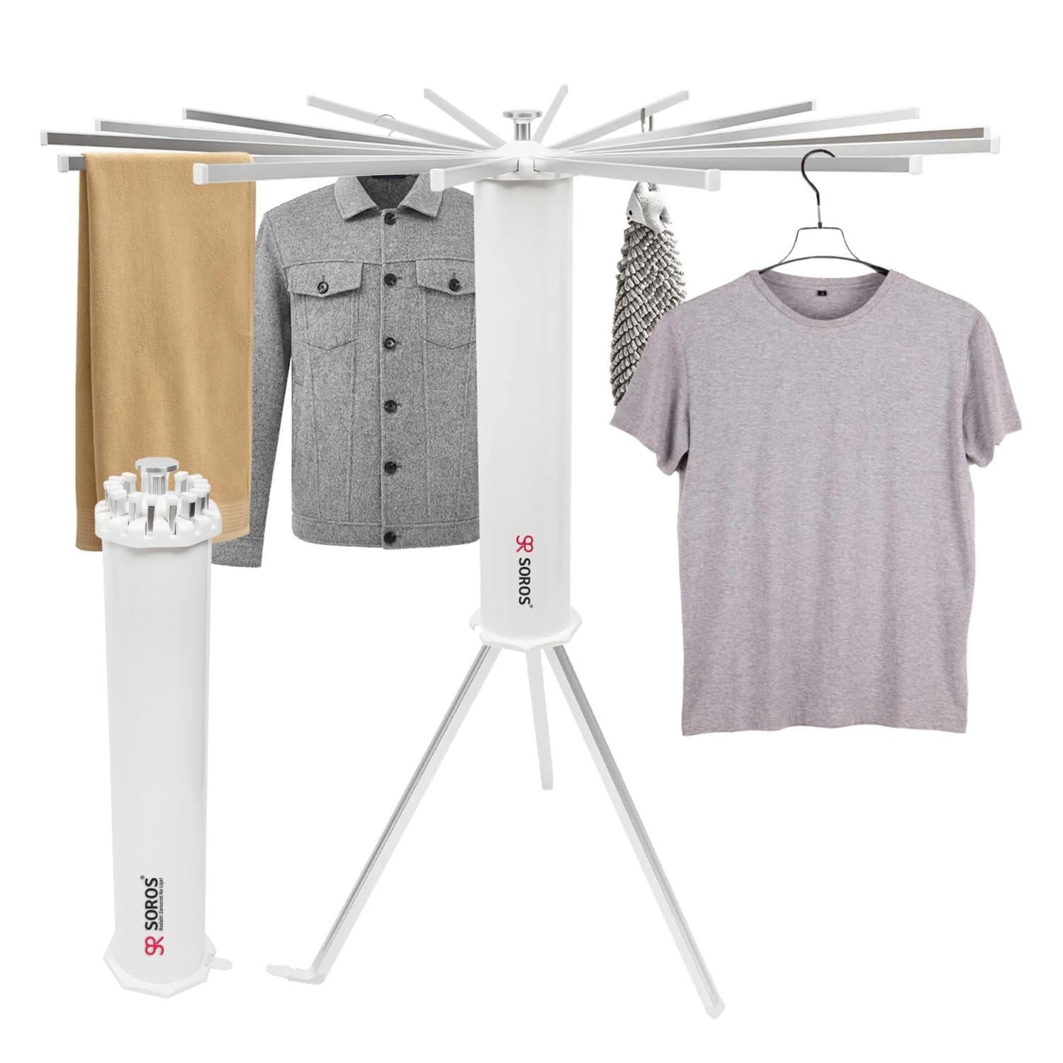 SOROS Foldable Clothes Dryer Stand Racks for Drying - Multi Way Folding & Rotatable - Lightweight Heavy Duty Aluminium Rails - (White, 3.9 Feet Length, 16 Rods, Large)-image-43