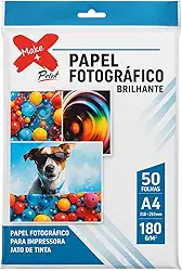 Papel Fotográfico Brilhante A4, 180g/m², 50 Folhas, Alta Resolução, Secagem Instantânea, Para Impressora Jato de Tinta