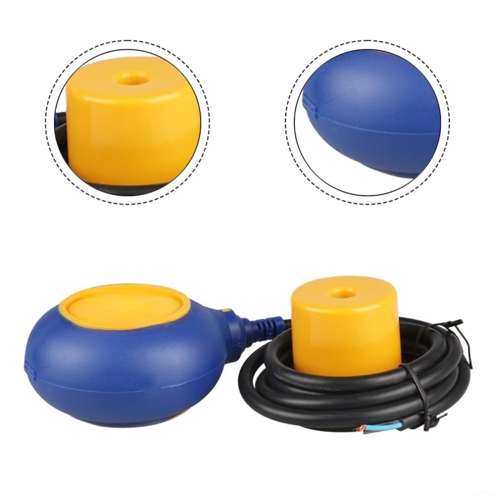 Interruptor de flotador para control de nivel de agua, alcance de 0 a 30 m, 1000 mA, de PP, máx. 80 °C, para alarma y gestión de bombas