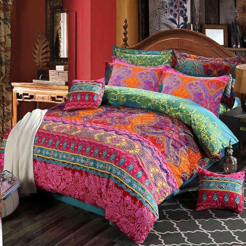 ETDIFFE Boho Queen Size Comforter Set 3pc Colorful Bohemian Chic Soft Bedding Set All Season Lightweight Hippie Teal Orange Bed Comforter