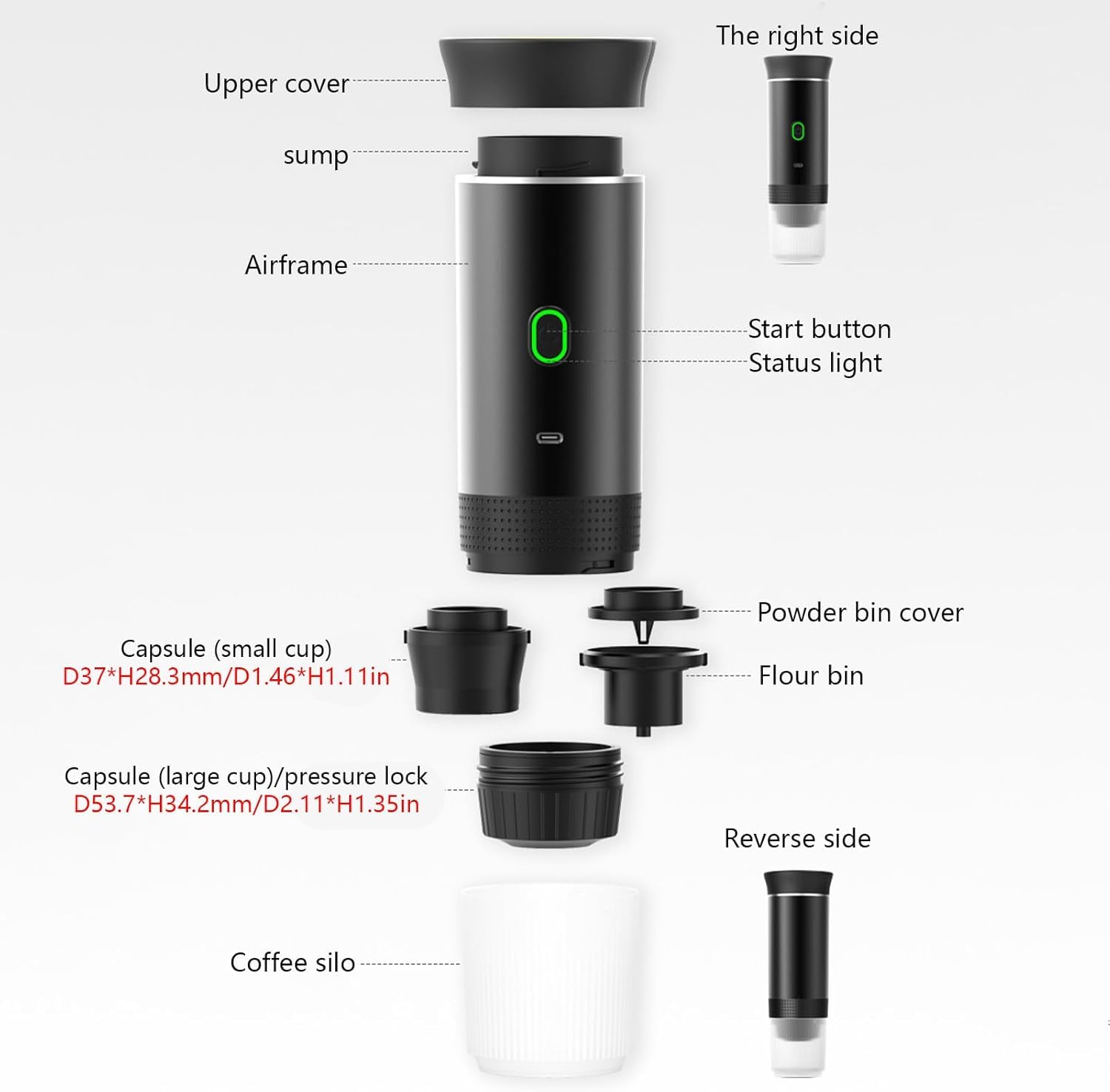 Cafetera Portátil Cápsula de Espresso 3 en 1, Cafetera de Viaje para Camping con cápsulas y café molido, 15 bar y frío y calefacción para coche, casa, viaje