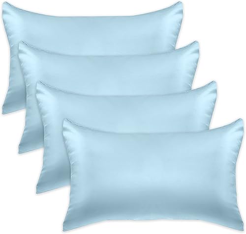 Elegant Comfort Juego de 4 fundas de almohada de satén de viscosa refrescante con cierre de cremallera oculto, suave como la seda para el cuidado