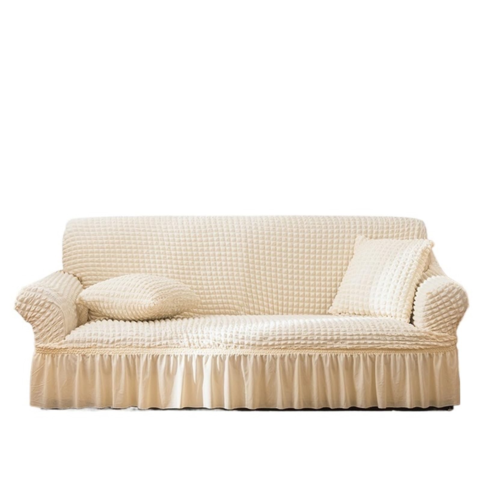 SUBLXPoten Sofa Cover with Skirt Bubble Sofa Cover Skirt All-inclusive Fabric Elastic Lazy Universal(Color 2,305-360cm 1pc)