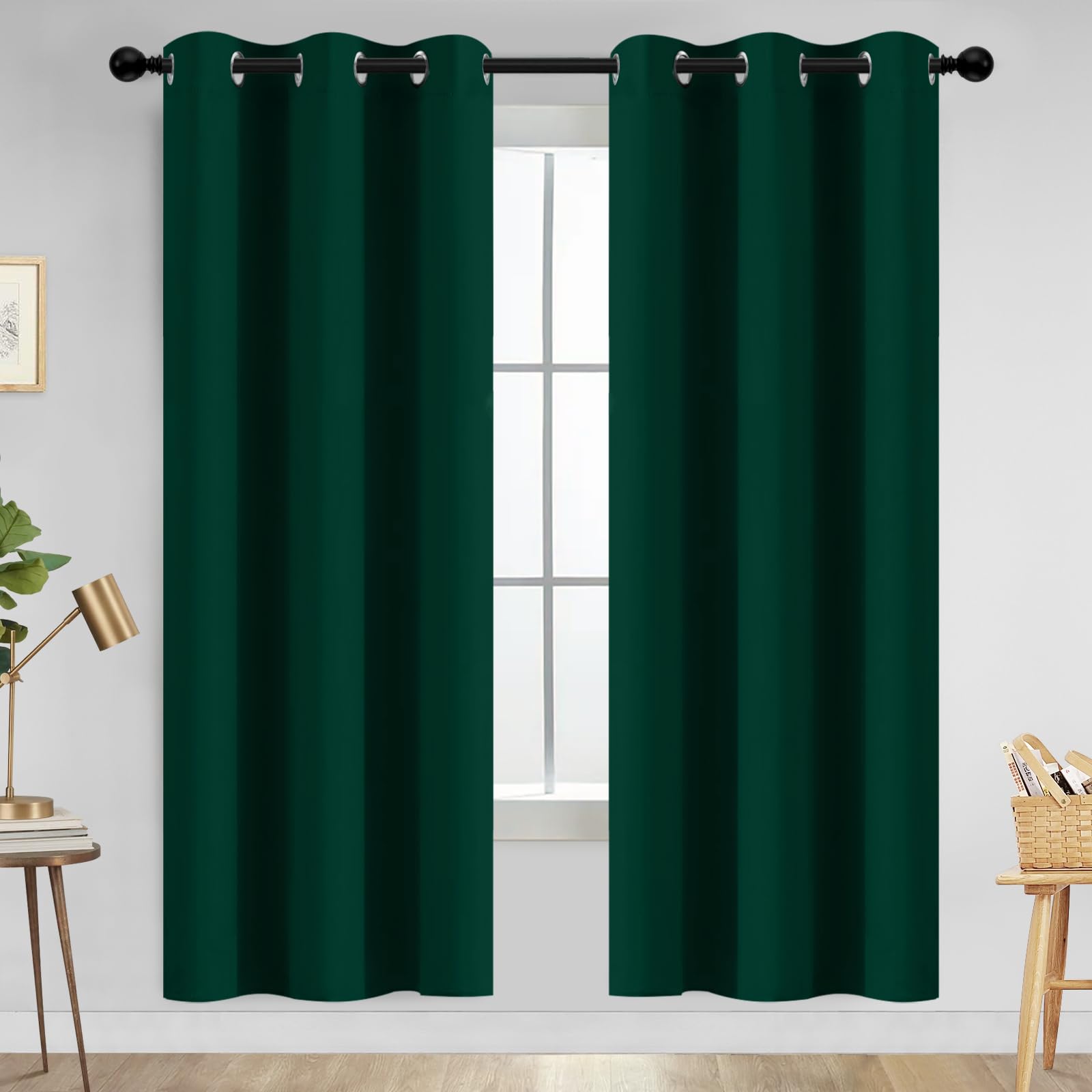 Yakamok Dark Green Blackout Curtains for Bedroom, Room Darkening Thermal Insulated Grommet Window Curtains, Light Blocking Blackout Drapes for Living Room, 42Wx72L inch,2 Panels — image 1