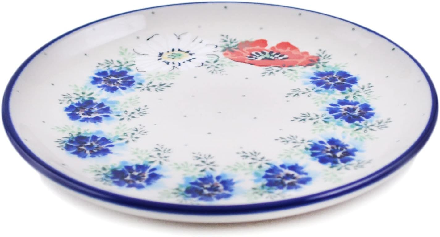 Polmedia Polish Pottery Toast Plate - In The Rose Garden Pattern Handmade in Boleslawiec Poland by Ceramika Artystyczna + Certificate of Authenticity