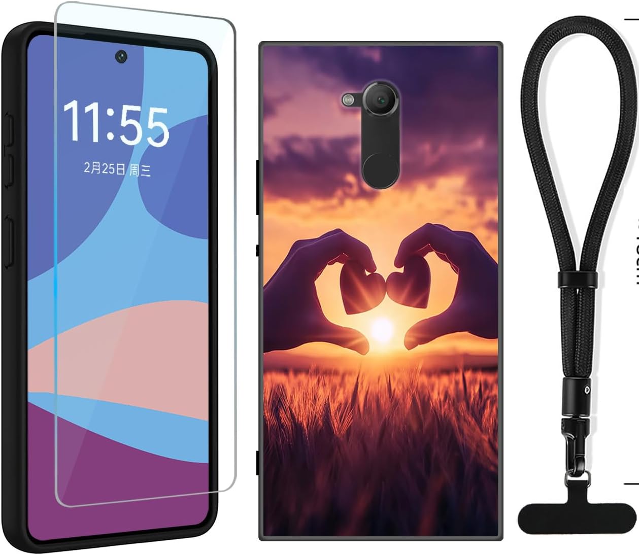 Compatible for Sony Xperia XA2 Ultra Case,with Screen Protector & Wrist Strap Lanyard Shockproof Protective Case Cover Heart Gesture