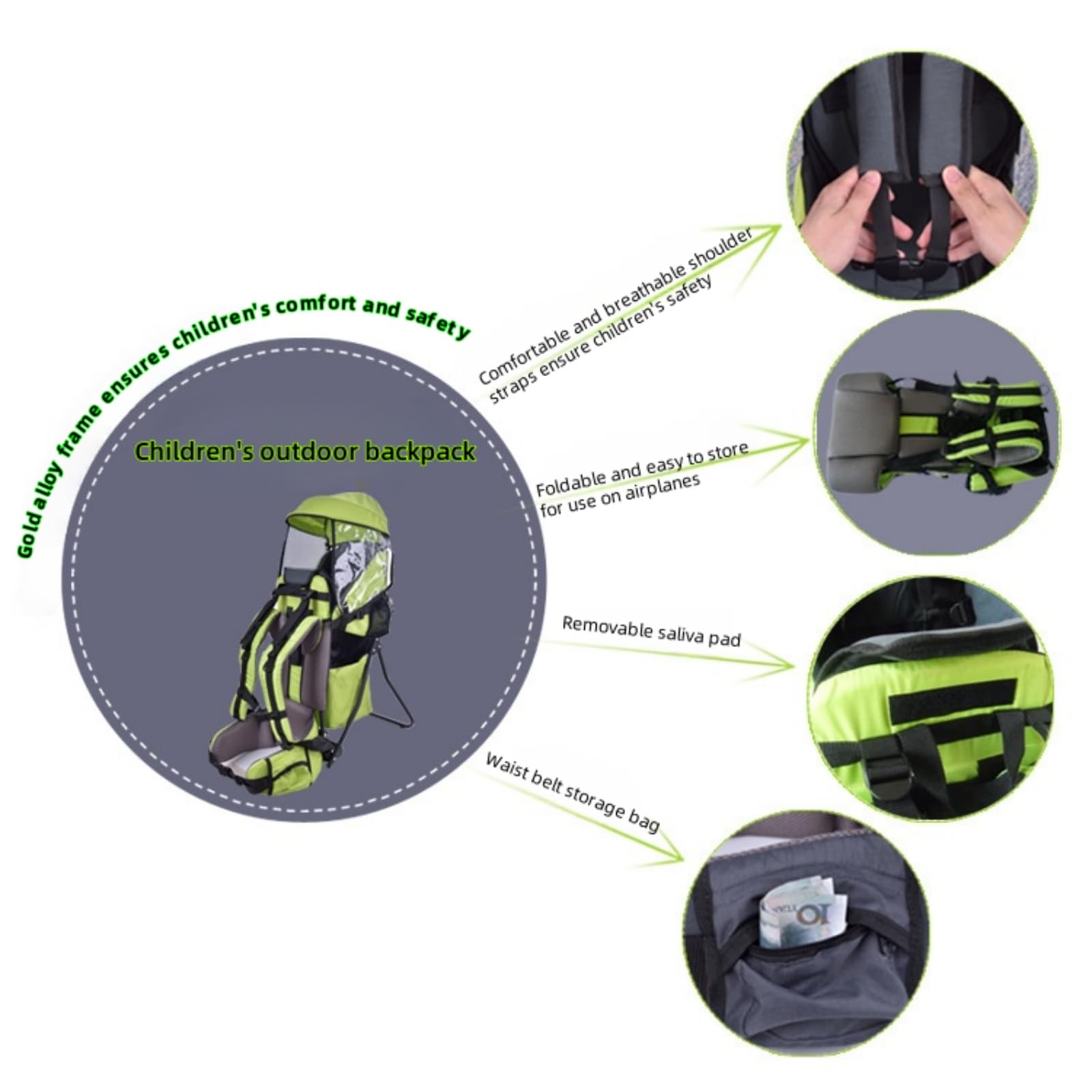 Mochila portabebés para Senderismo y Uso Diario. Diseño ergonómico con Visera y reposapiés. Ajustable para Padres de Entre 1,55 y 1,90 m.
