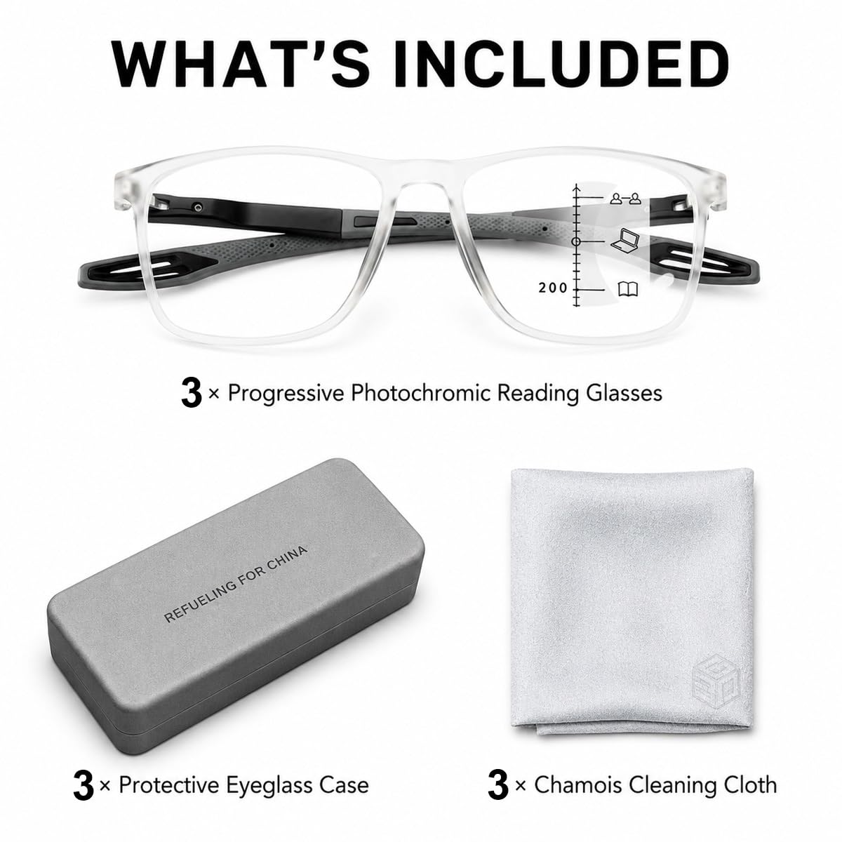 Generisch 3er-Pack Lesebrille Gleitsicht Selbsttönend Damen Herren, Multifokale Computerbrille, Blaulichtfilter, leichte TR90 Fassung