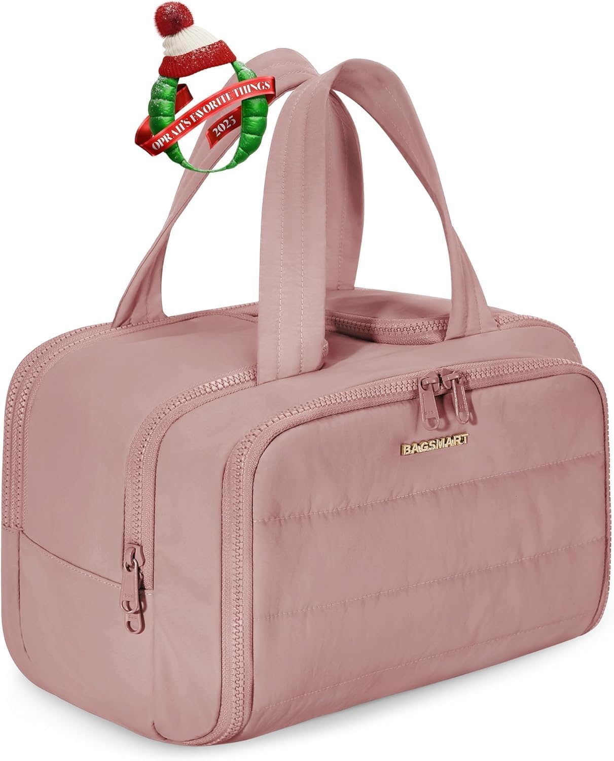 Travel Toiletry Bag for Women Large Lightweight Wide-Open Puffy Cosmetic & Makeup Organizer with Handle for Accessories & Essentials, Dark Pink-image-34