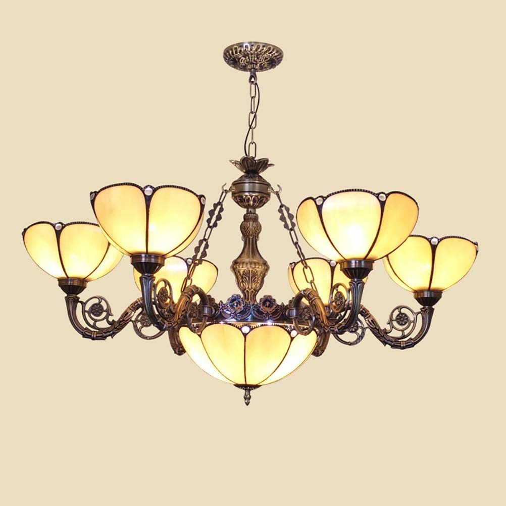 YNIYUJKL Simple Retro Style Chandelier, Tiffany-Style Stained Glass Multi-Arm Ceiling Light Fixture Pendant Light For Dining Room Villas Bedroom Livingroom,E27,6Arms