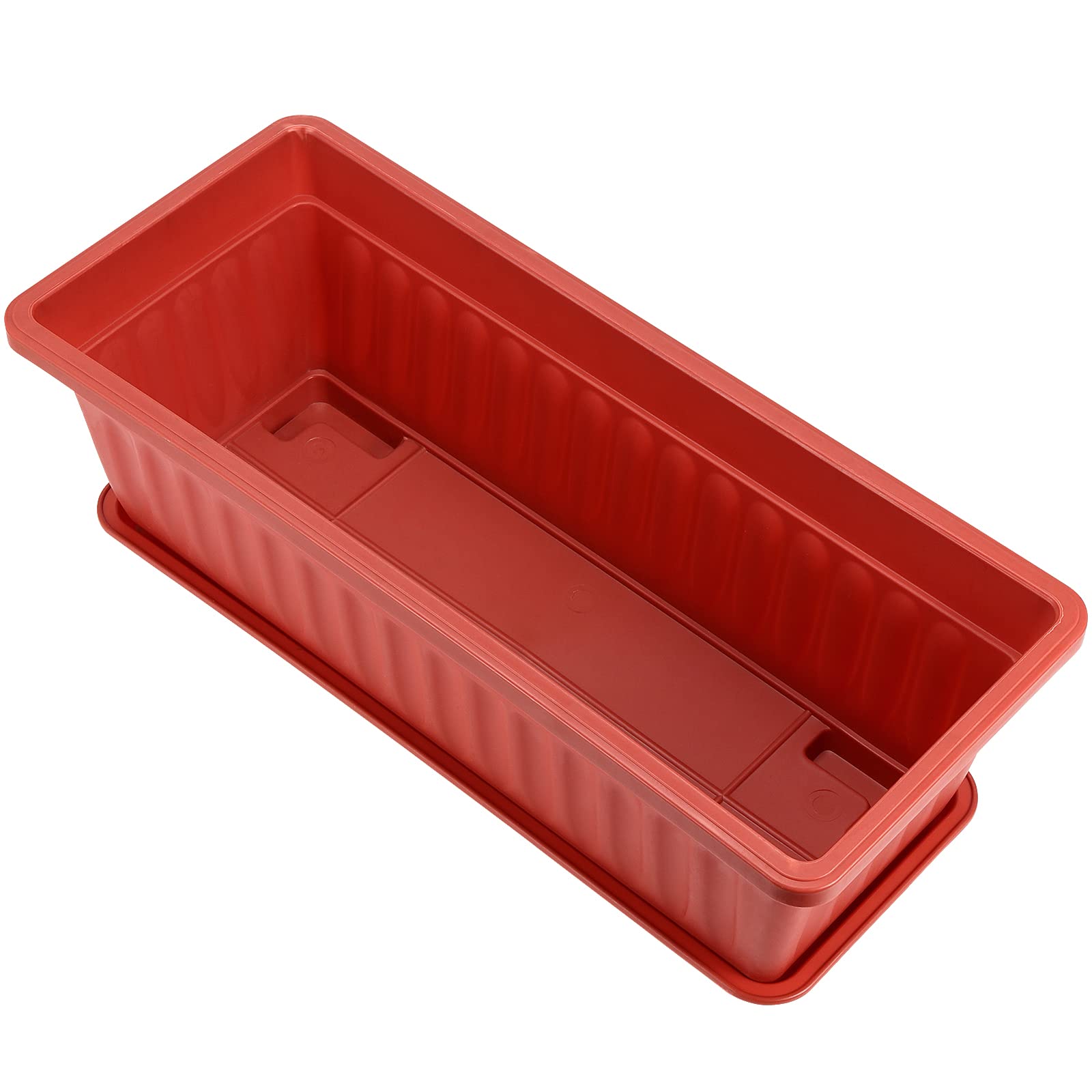 PINGEUI Lot de 6 jardinières rectangulaires en Plastique de 43 cm, pour Rebord de fenêtre, conteneurs de Culture de légumes avec Plateaux et 30 étiquettes de Plantes, Couleur Terre Cuite