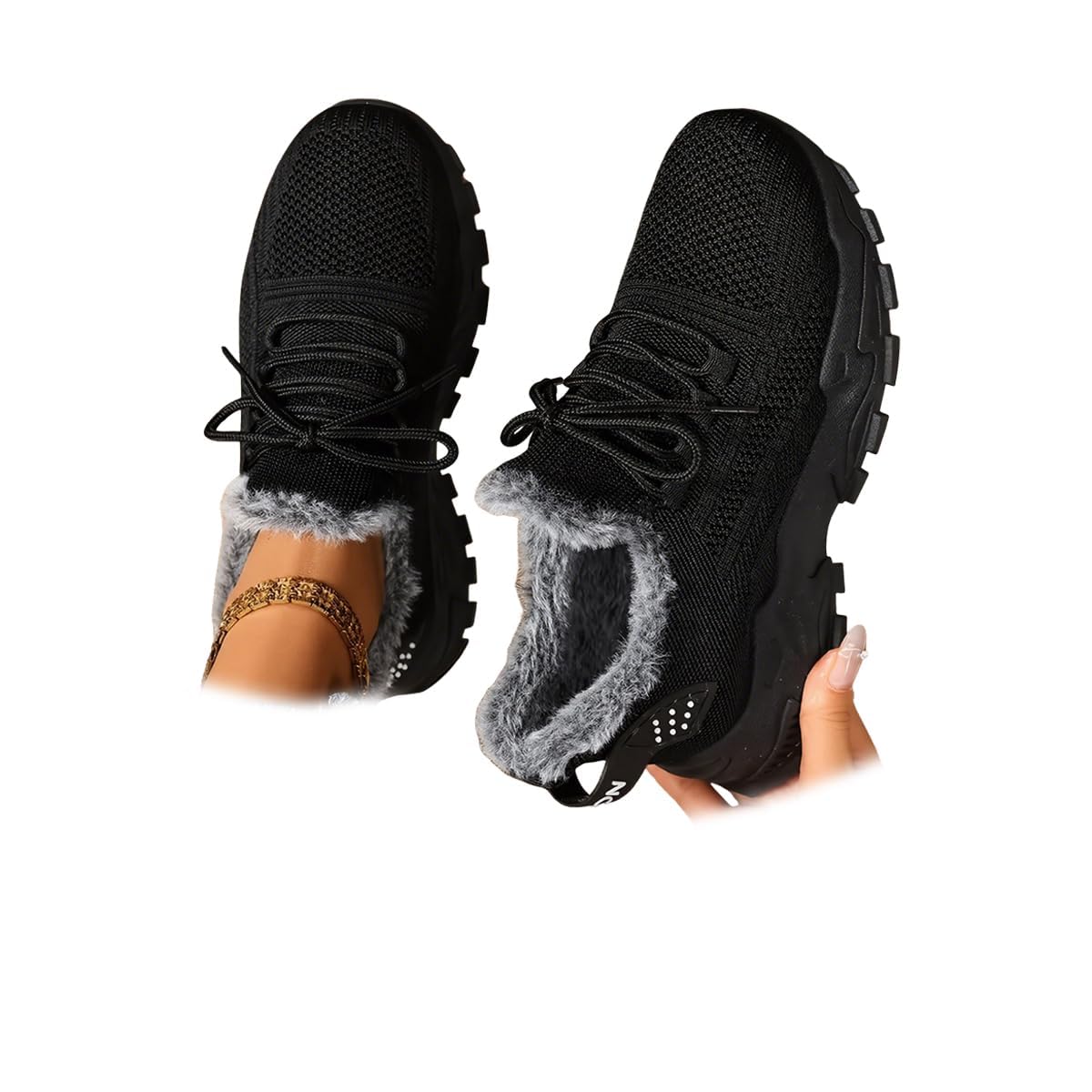 Womens Winter Sneaker Boots Warm Lined Indoor Outdoor Shoes with Traction Sole Fleece Lined Casual Snow Sneakers for