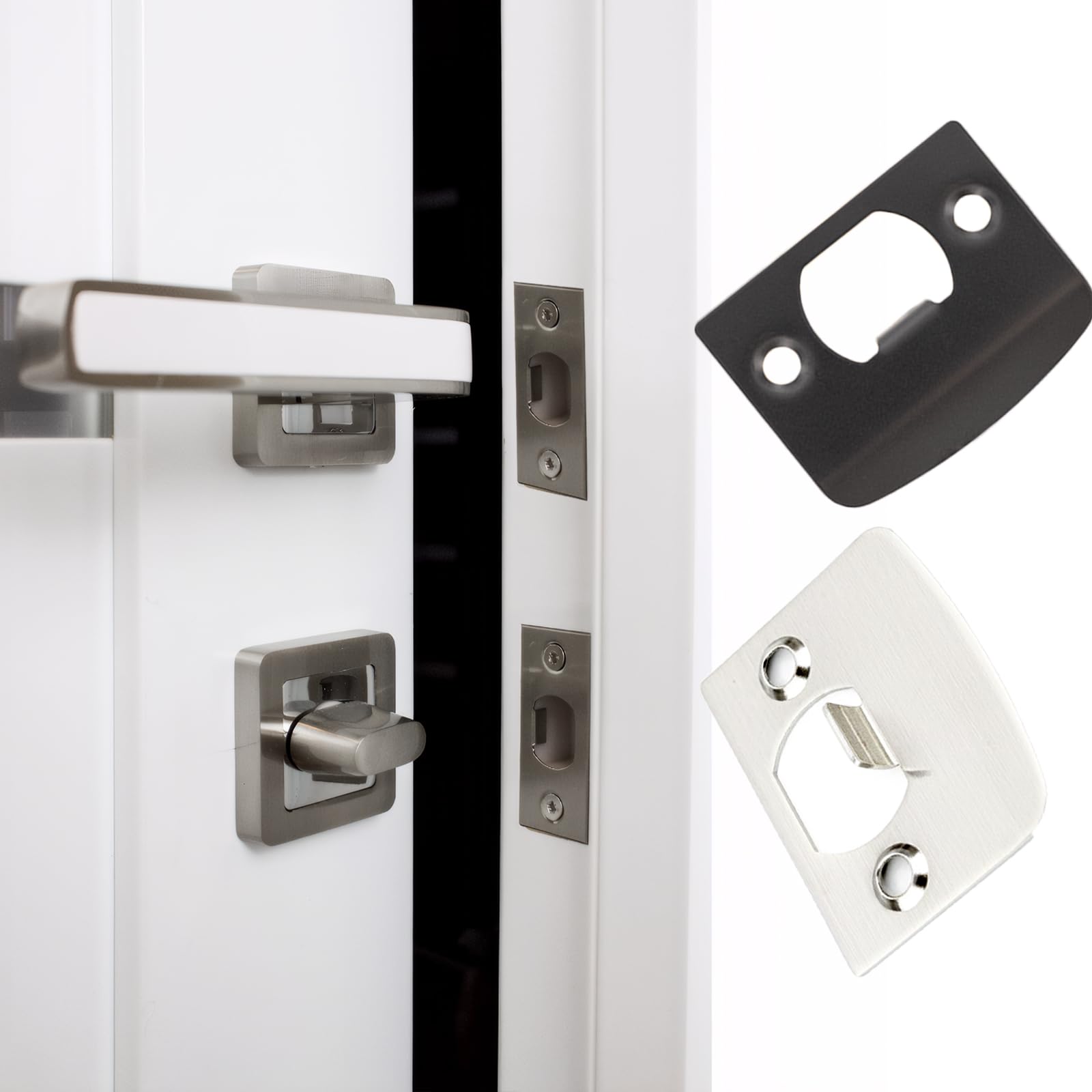 Lot de 12 gâches de porte avec 24 vis renforcées, plaques de porte pour portes intérieures pour bouton ou loquet, finition noire mate