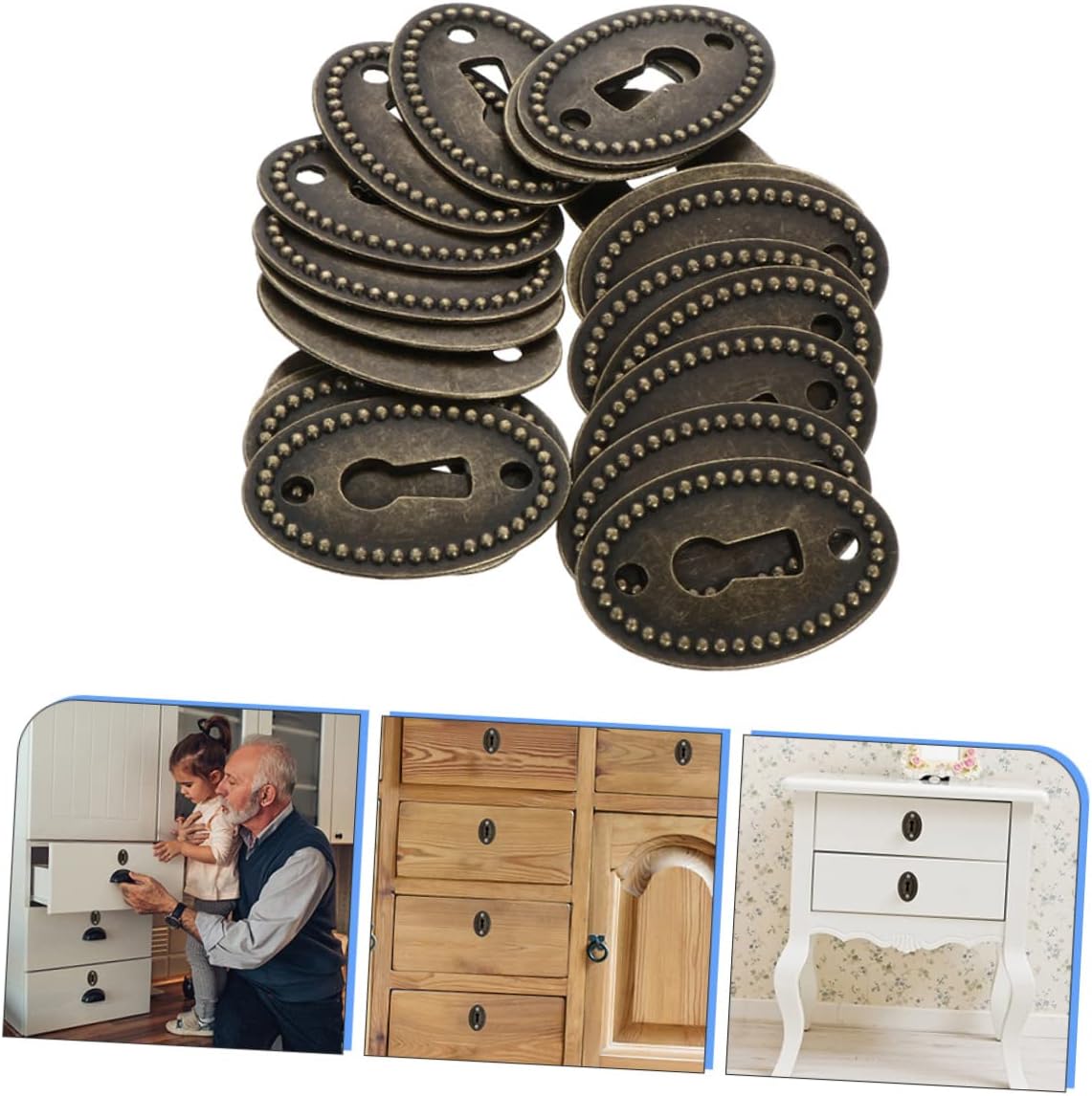 VILLCASE 30pcs Oval Antique Keyhole Covers Zinc Alloy Keyhole Escutcheon Plates Decorative Protectors for Furniture 38x25mm Vintage Style