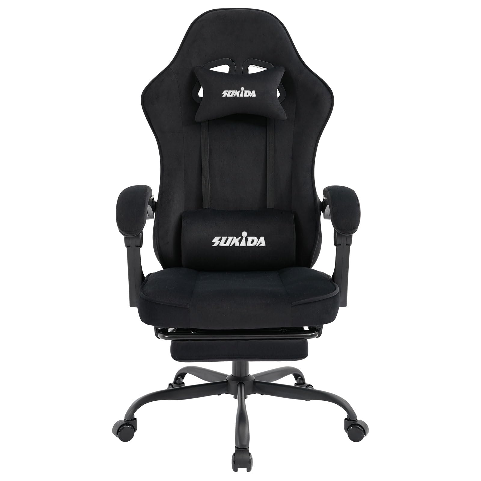 SUKIDA Gaming Stuhl, Ergonomischer Gaming Chair mit Fußstütze, Verstellbarer Racing Computerstuhl mit Lordosenstütze