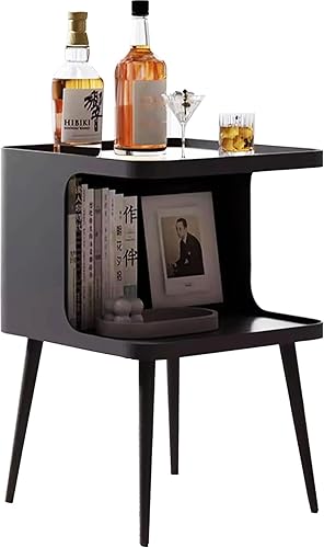 BUZUEY Mesa auxiliar, mesa auxiliar moderna, mesita de noche de metal pequeña, mesita de noche, mesa de acento con 4 patas y almacenamiento abierto