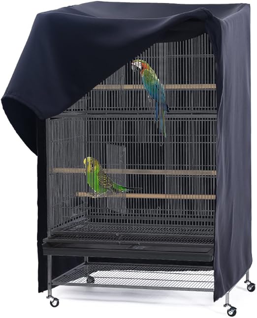 PONY DANCE Pets Product Universal Birdcage Cover Blackout & Breathable Birdcage Cover for Pets' Good Night, Large, Black, 35 L x 25 W x 47 in H