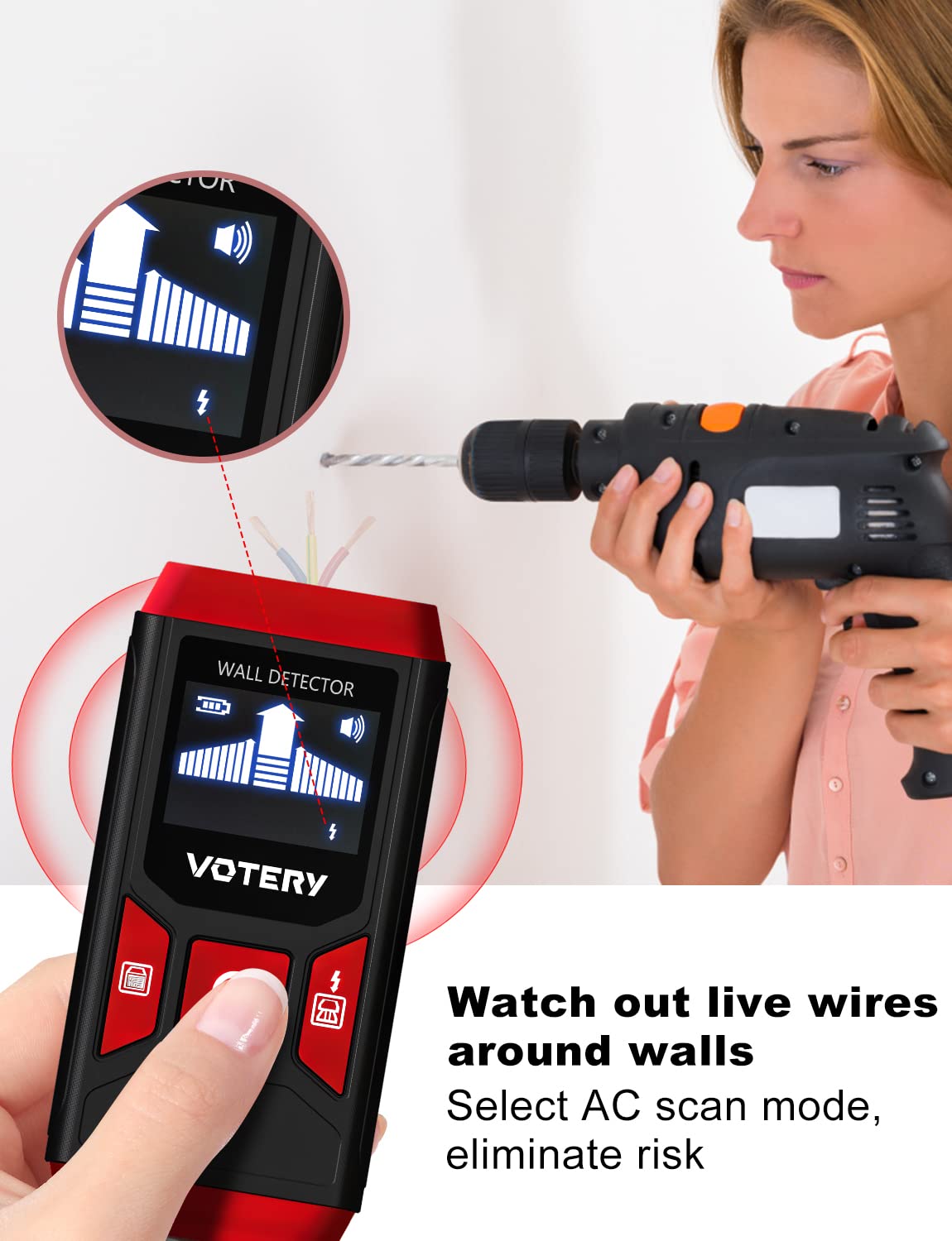 Detector de pernos multifunción 5 en 1 con pantalla LCD y alarma acústica para localizar líneas eléctricas, vigas de madera, metales ferrosos, metales no ferrosos.