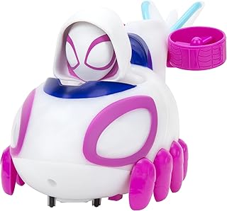 Spidey and His Amazing Friends - Ghost-Spider Glow Nâ€™ Go Copter Feature Vehicle, 8-Inch - Lights Show Effect, Sounds, Built-in Super Hero, Manual Propellers