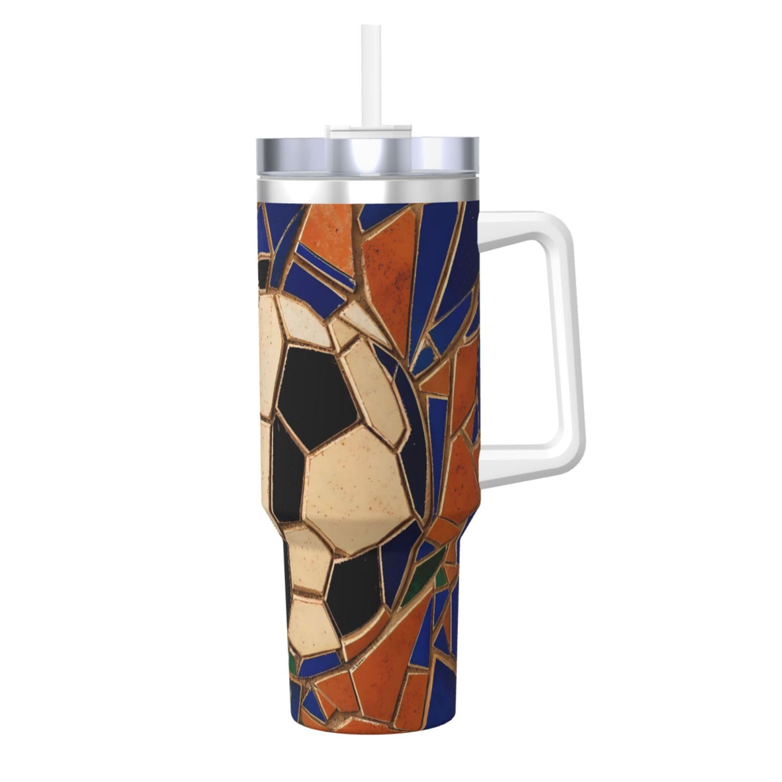 Vaso aislado de 40 onzas Soccer Tile, la taza de viaje con asa perfecta para un regalo útil