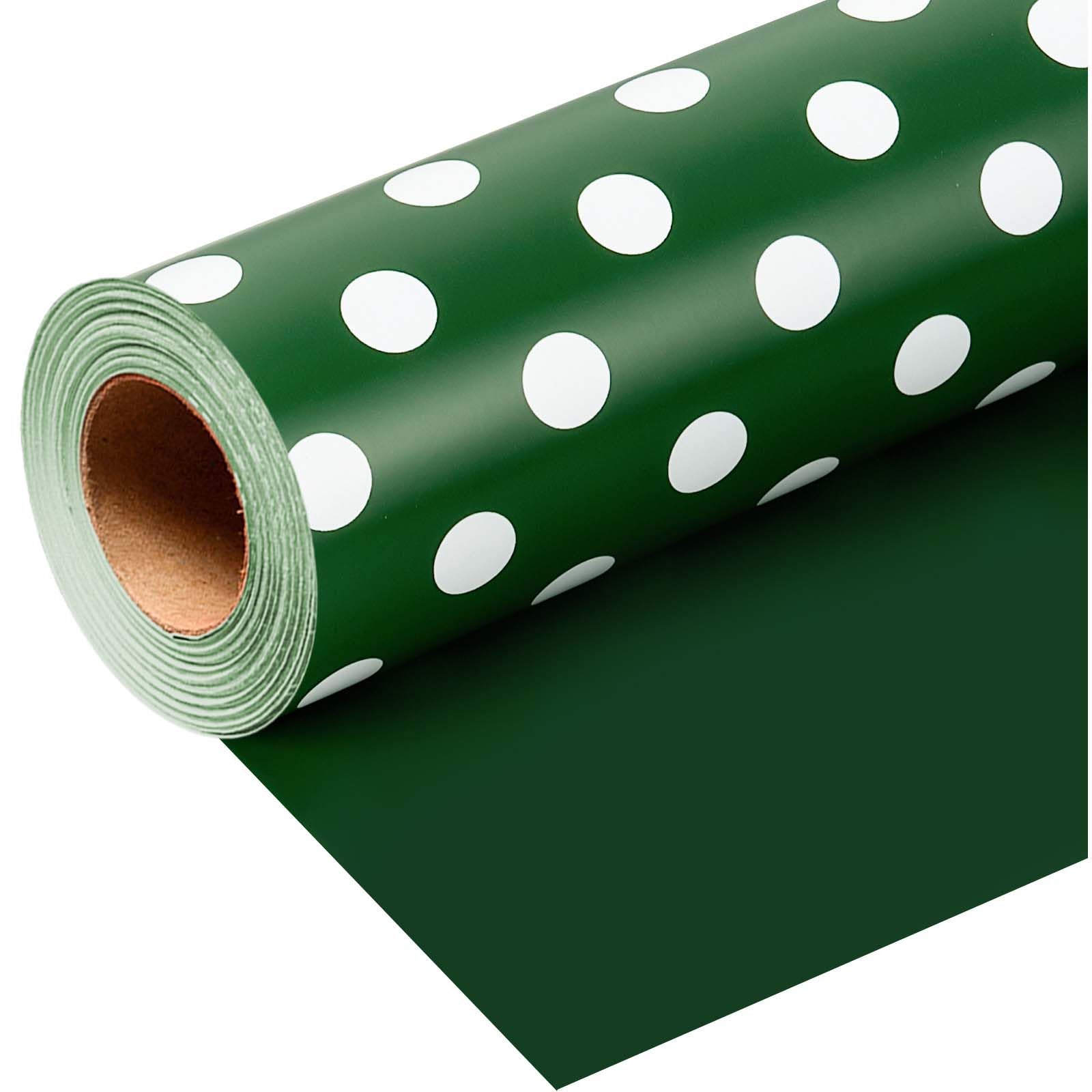 Wikadlik White Dots Wrapping Paper Roll - 43cm x 10m Green Gift Wrap Paper for Birthday, Valentines Day, Mothers Day, Fathers Day, Wedding, Graduation, Christmas — image 1