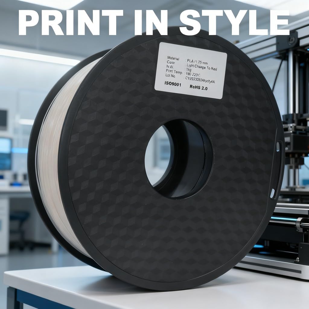 PLA Filament 1.75mm Red Photochromic, Neatly Wound 3D Printer Consumables - Excellent Transparency, High Toughness, Ideal for Modeling DIY Crafting