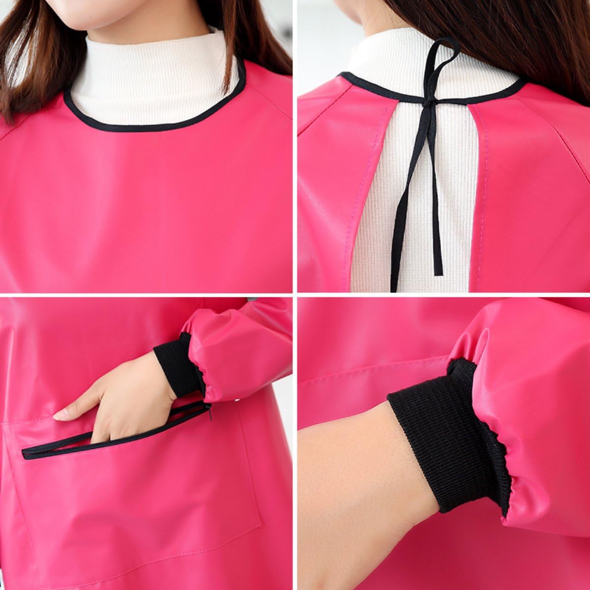 Tablier Imperméable Femme à Manches Longues avec Poches, Blouse Utilitaire Polyvalente pour Cuisine, Vaisselle, Jardinage et Travail, Idéal pour Activités Domestiques