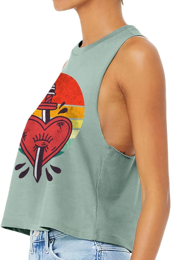 Heart and Sword Racerback Cropped Tank - Illustration Women's Tank - Art Tank Top