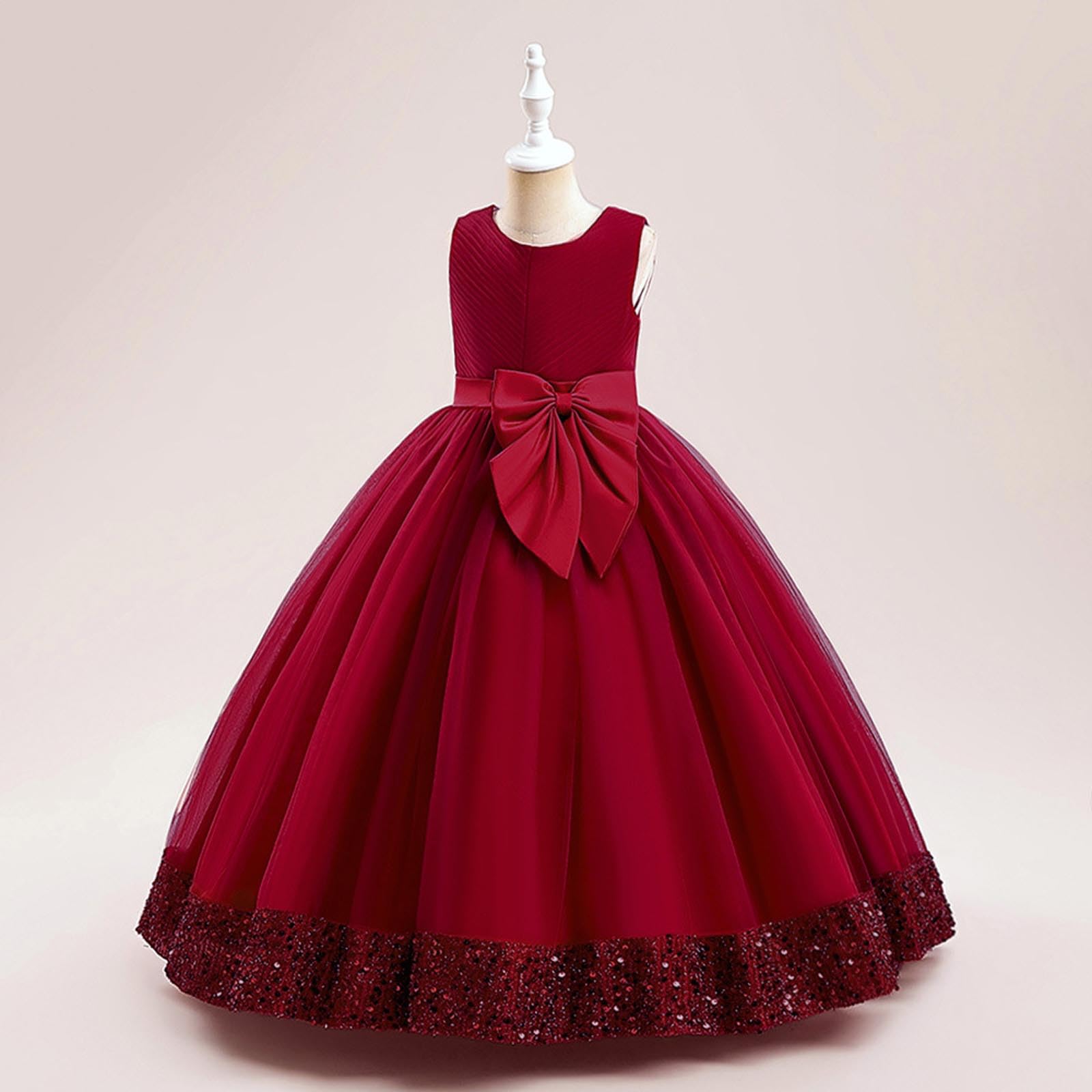 Générique Robe Princesse Fille Anniversaire Cérémonie Fête Chic Cortège Mariage Dentelle Tulle Volants Paillettes sans Manche Été Vêtement 3-12 Ans A36
