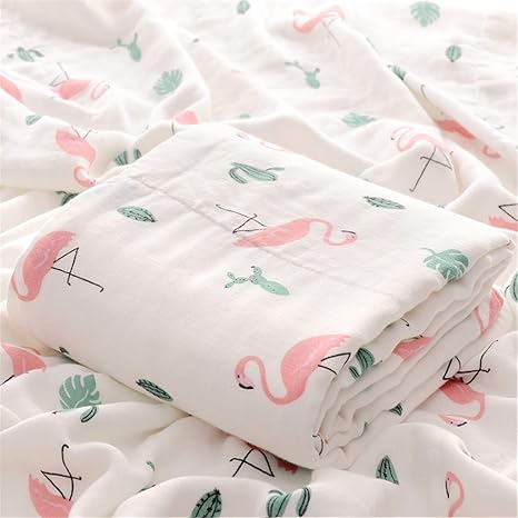 Hayisugar Nursery,Bedding,Blankets & Swaddlers,Swaddles Hayisugar Baby Blankets Muslin Cloth Blanket for Boys or Girls - Bamboo Cotton Newborn Swaddle Blankets Muslin Squares - 110 x 140 cm Perfect Baby Shower Gifts, Flamingo