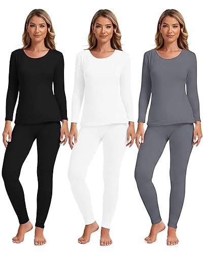Patelai 3 Sets Thermal Underwear for Women with Fleece Lined