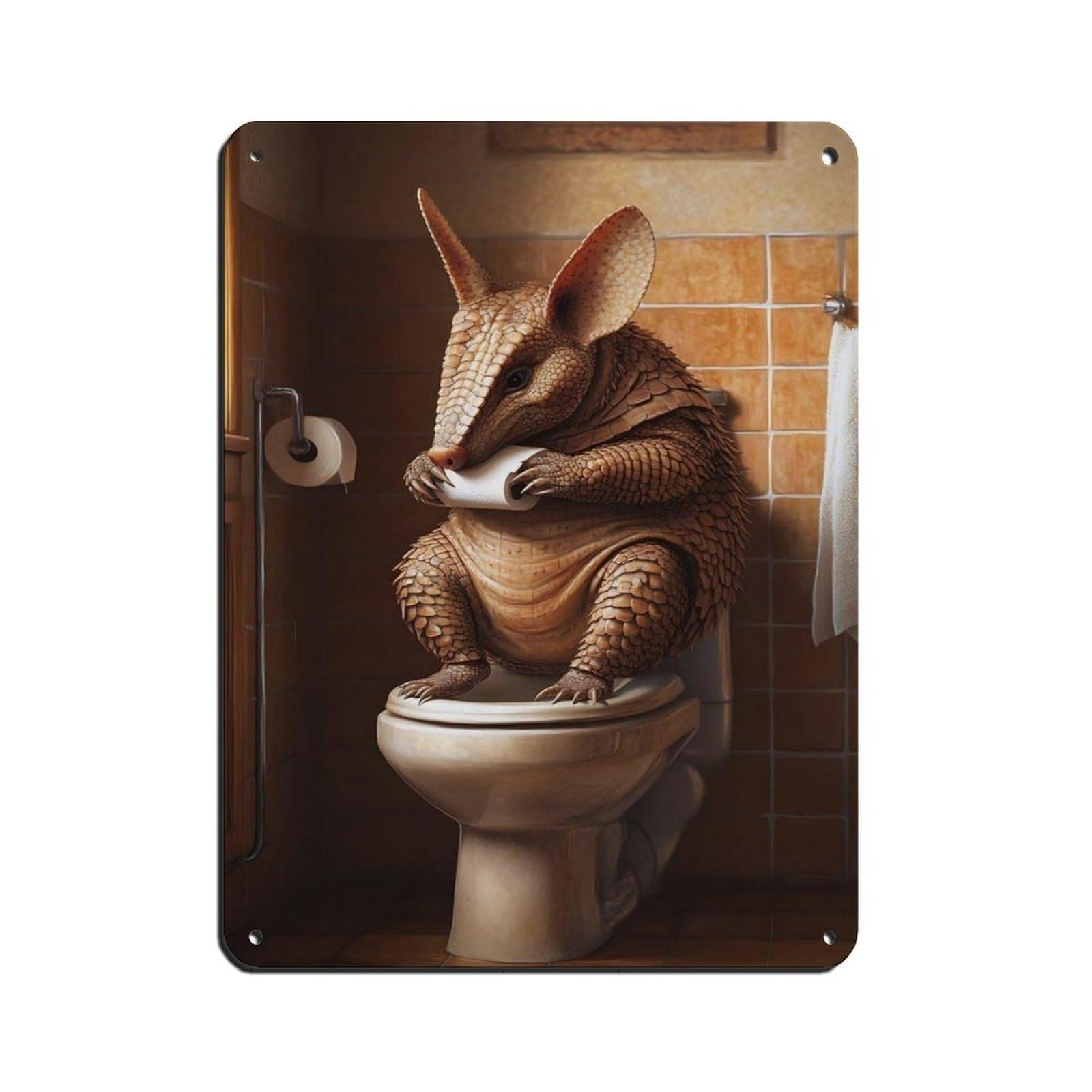 Quirky Armadillo Bathroom Tin Sign Vintage Metal Pub Club Cafe Bar Home Wall Art Decoration Poster Retro 12x16inch(30x40cm)