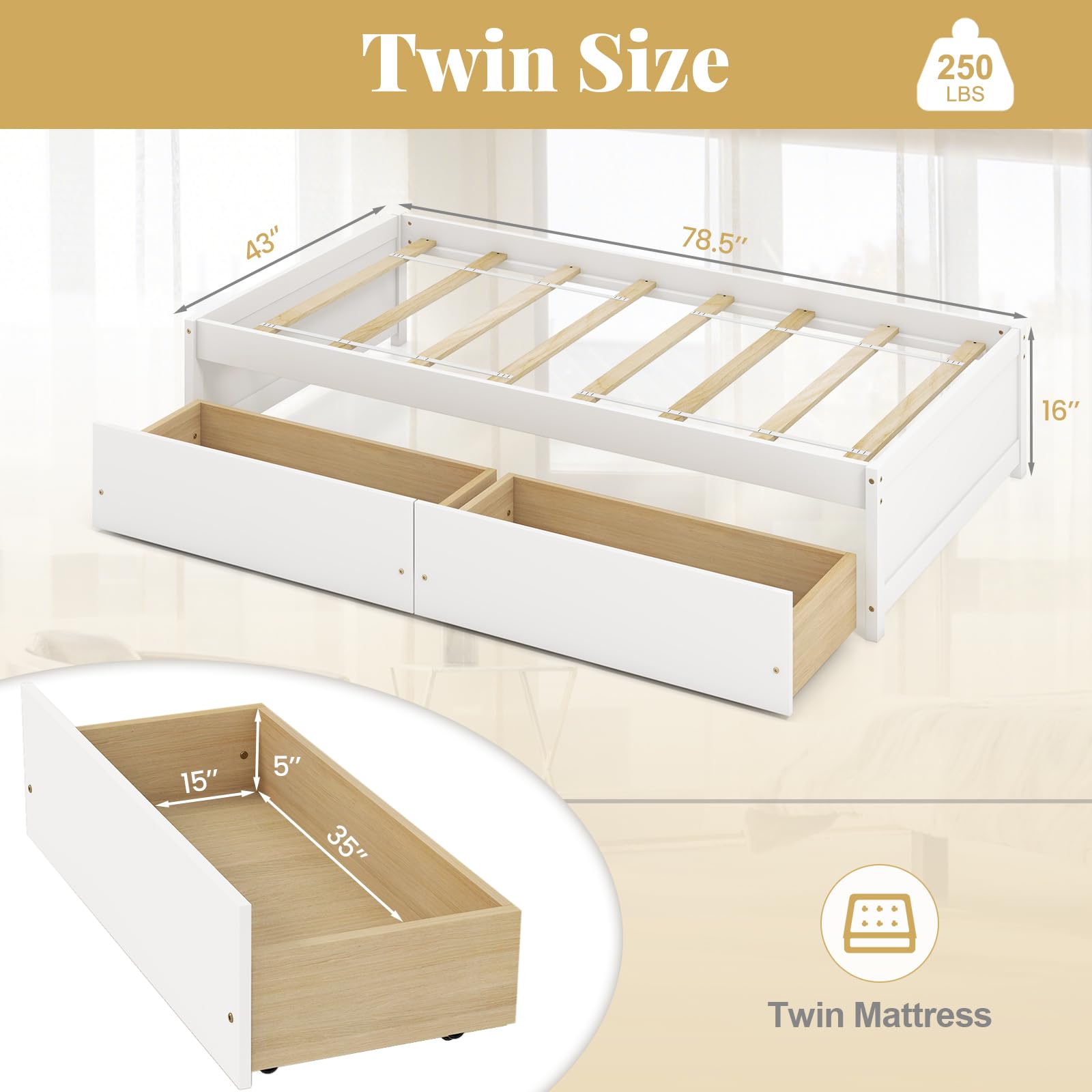 ベッドフレーム 160cm bed frame with drawers Amazon.com: Giantex Twin Bed Frame with 2 Storage Drawers, Solid