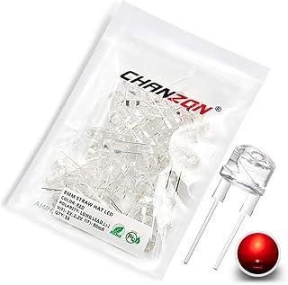 Chanzon 50 pcs 8mm Red LED Diode Lights (Straw Hat Clear Transparent DC 2V 80mA) Bright Lighting Bulb Lamps Electronics Components Indicator Light Emitting Diodes