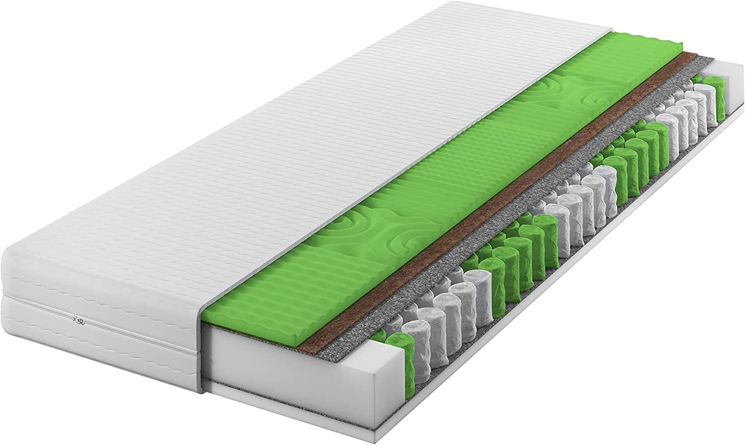 IZER Materac 70 x 200 H3 / H4,17 cm, 7-strefowy, mata kokosowa, sprężyny kieszeniowe, poszewka pikowana, rdzeń sprężynowy, pianka do masażu