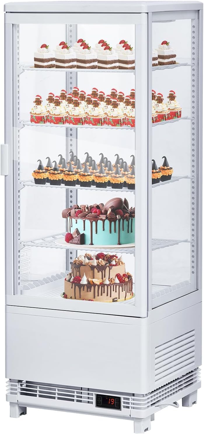 Commercial Refrigerator, 3.5 Cu. FT Glass Refrigerator Display Case Countertop with Adjustable Shelves, Interior LED Lighting, Display Fridge for Pastry Cake Restaurant, Auto Defrost, White