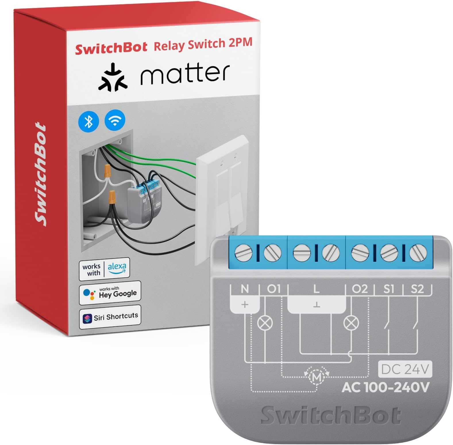 Smart Relay Switch 2PM, Power Metering, Dual Light Control, Built-in Bluetooth Repeater, Wi-Fi&Bluetooth Switch Compatible w/Alexa/Apple Home/Google Home/Matter Hub Required, 2.4GHz