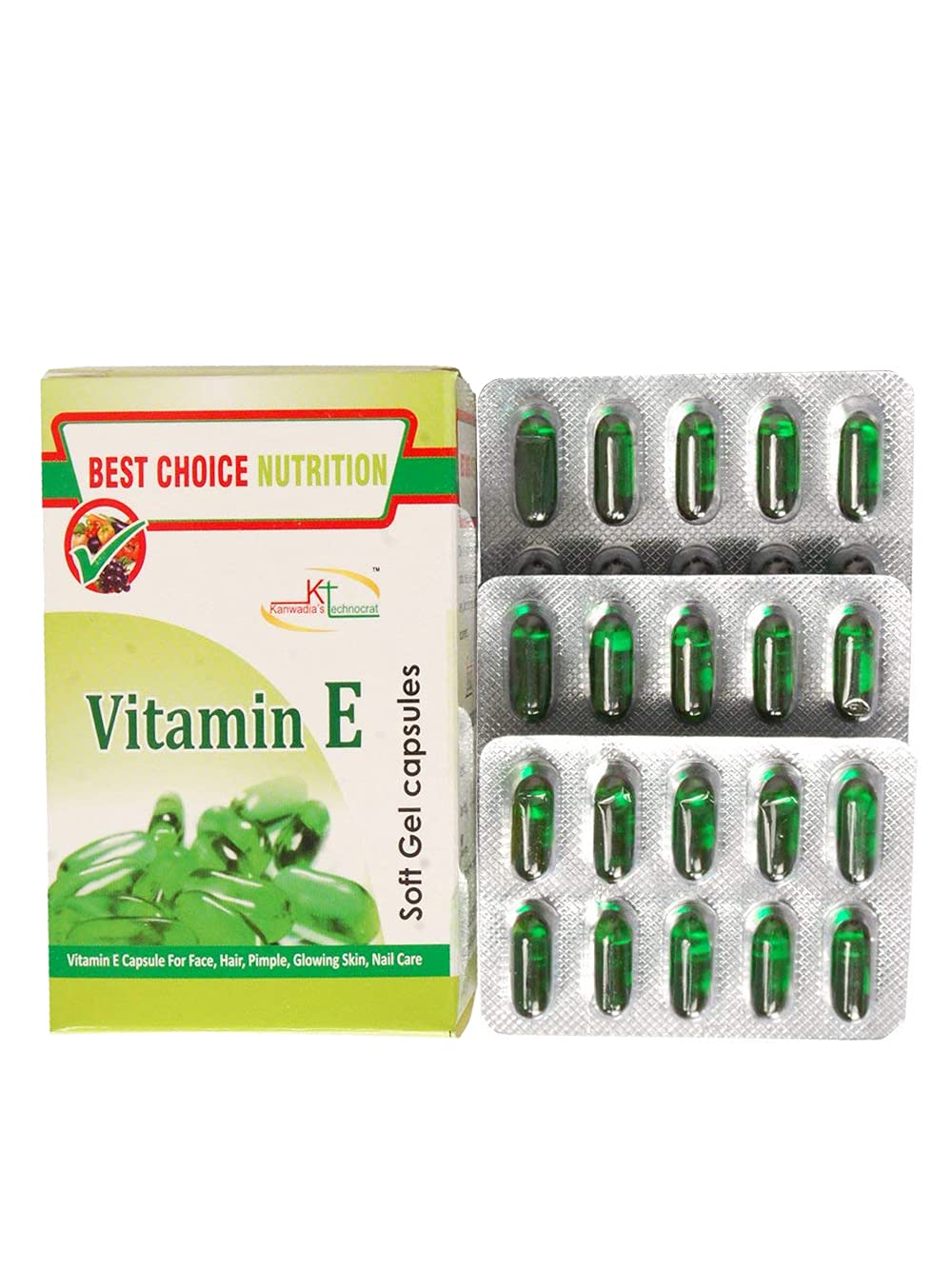 Vitamin E Capsule for Glowing Face, Skin and Hair Nutrition (30 Capsules)