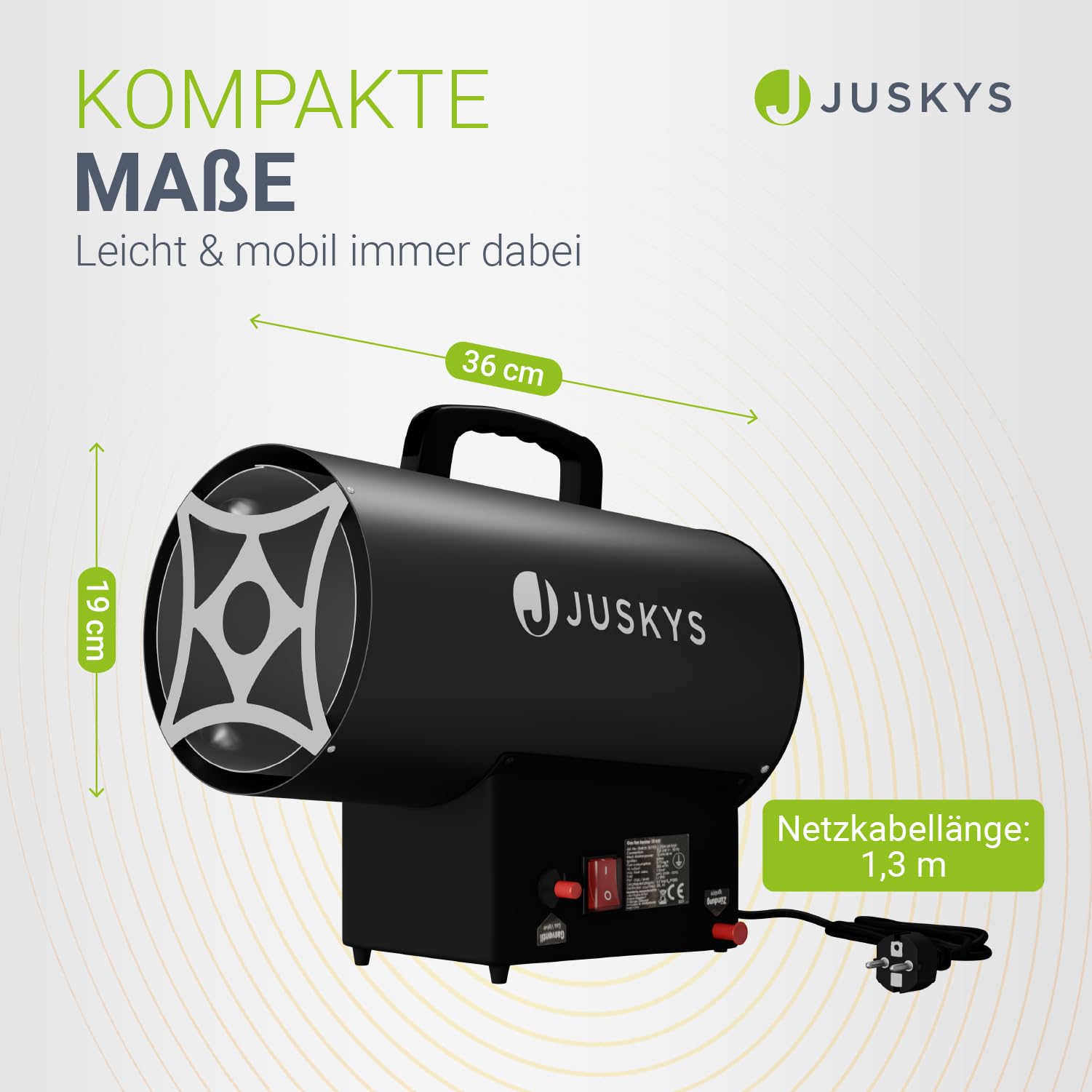 Juskys Gasheizgebläse – mobiler Gasheizer 10 kW mit Piezozündung, Heißluftgenerator, leichtes Stahl-Gehäuse, für Outdoor & Werkstatt - Schwarz