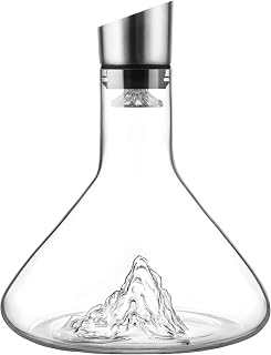 Cooko PB-B Wine Decanter Aerator - 1.2L Lead-Free Crystal Glass Carafe with 12-Stream Pourer, Lid & Handheld Design