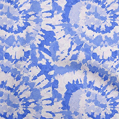 oneOone Cotton Flex Blue Fabric Asian Tie & Dye Sewing Fabric By The Yard Printed DIY Clothing Sewing Supplies 40 Inch Wide