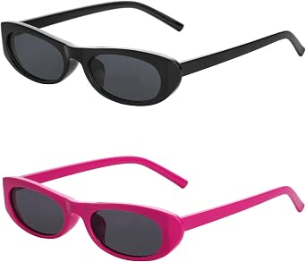 Elongated Narrow Cat Eye Sunglasses for Women Men 90s Sun Glasses Womens Small Oval Sunglasses Black Shades