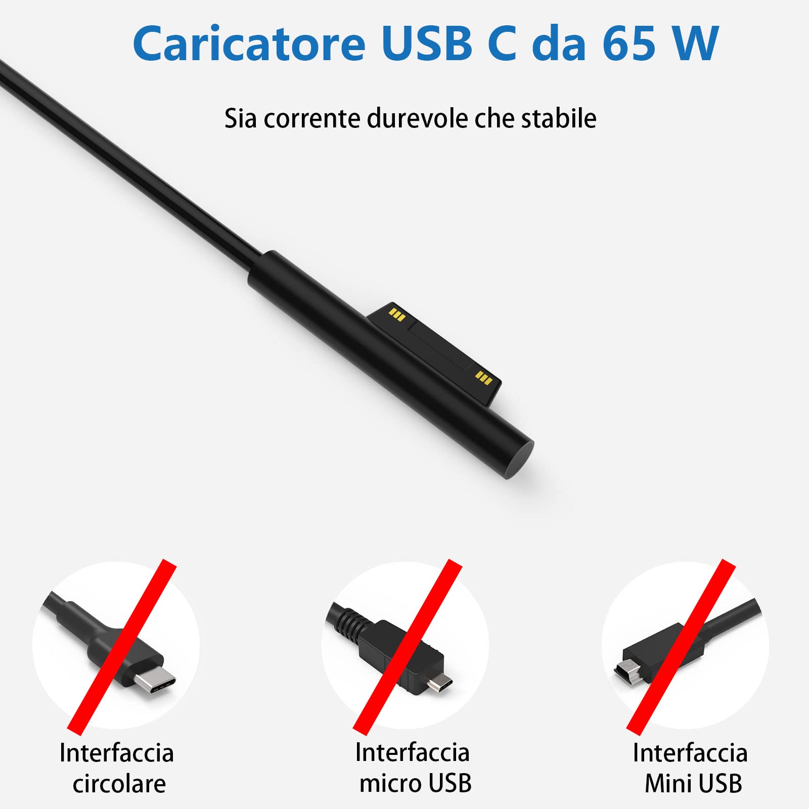 Caricabatteria 15V 1.6A 24W compatibile con Microsoft Surface Pro 3 Pro 4 Caricabatteria 15V 1.6A 24W compatibile con Microsoft Surface Pro 3 Pro 4