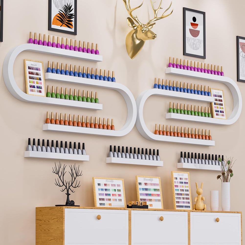 Porta Smalti A Forma di U da 2 Pezzi, Organizer per Oli Essenziali da Parete in Metallo, Espositori per Cosmetici, per Spa E Salone di Bellezza,Nero