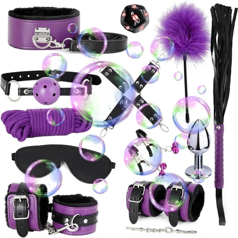Soft and Stretchy, Yoga Supplies, Couple Gifts, Home Training Aids, Fun and Versatile 12 Piece Leather Purple Black Set