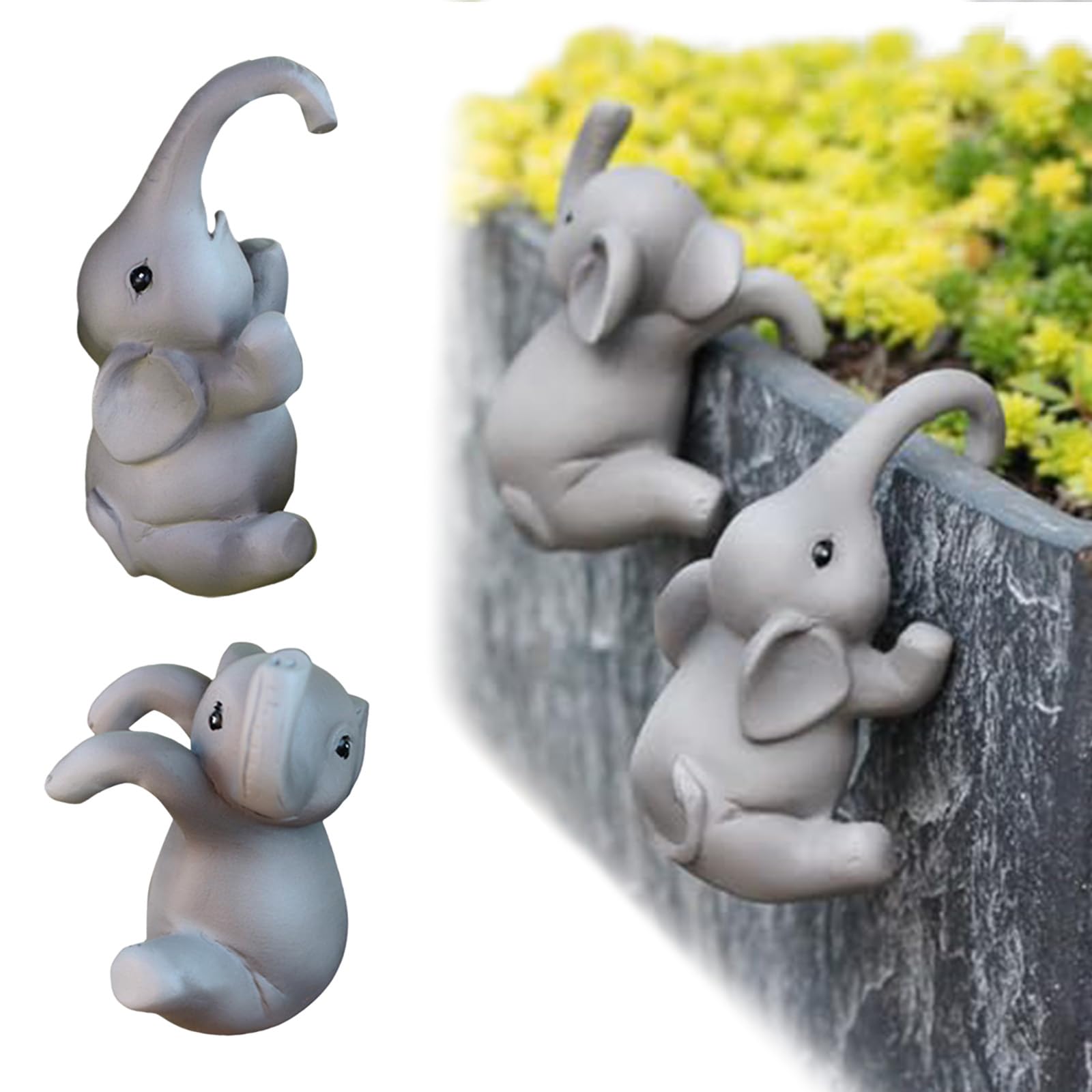 2Pcs Cute Climbing Animal Statues, Flower Pot Hugger Figurines, Resin Hanging Sculpture