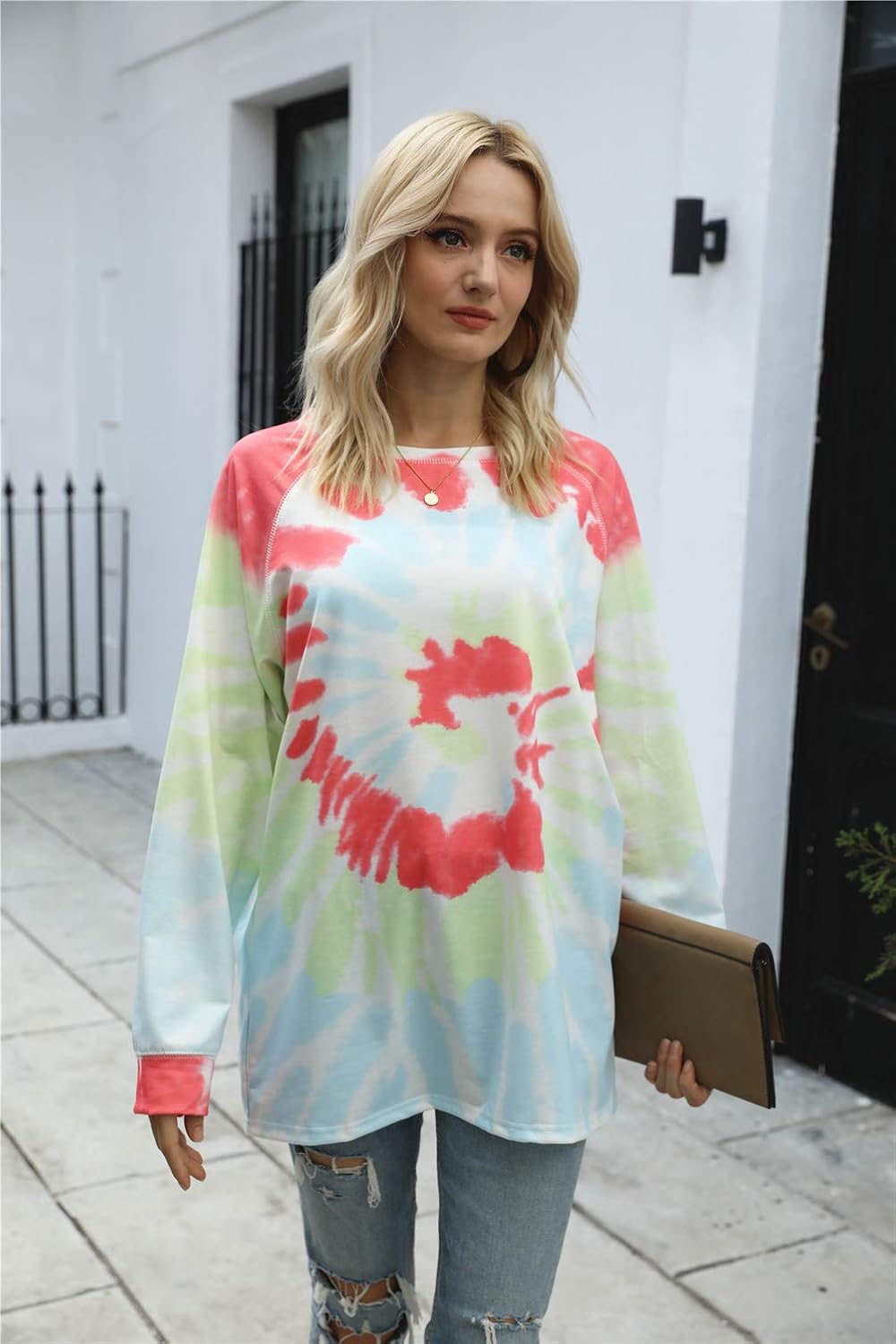 Famulily Womens Tie Dye Sweatshirt Casual Long Sleeve Crewneck Pullover Shirts S-XXL - Image 3
