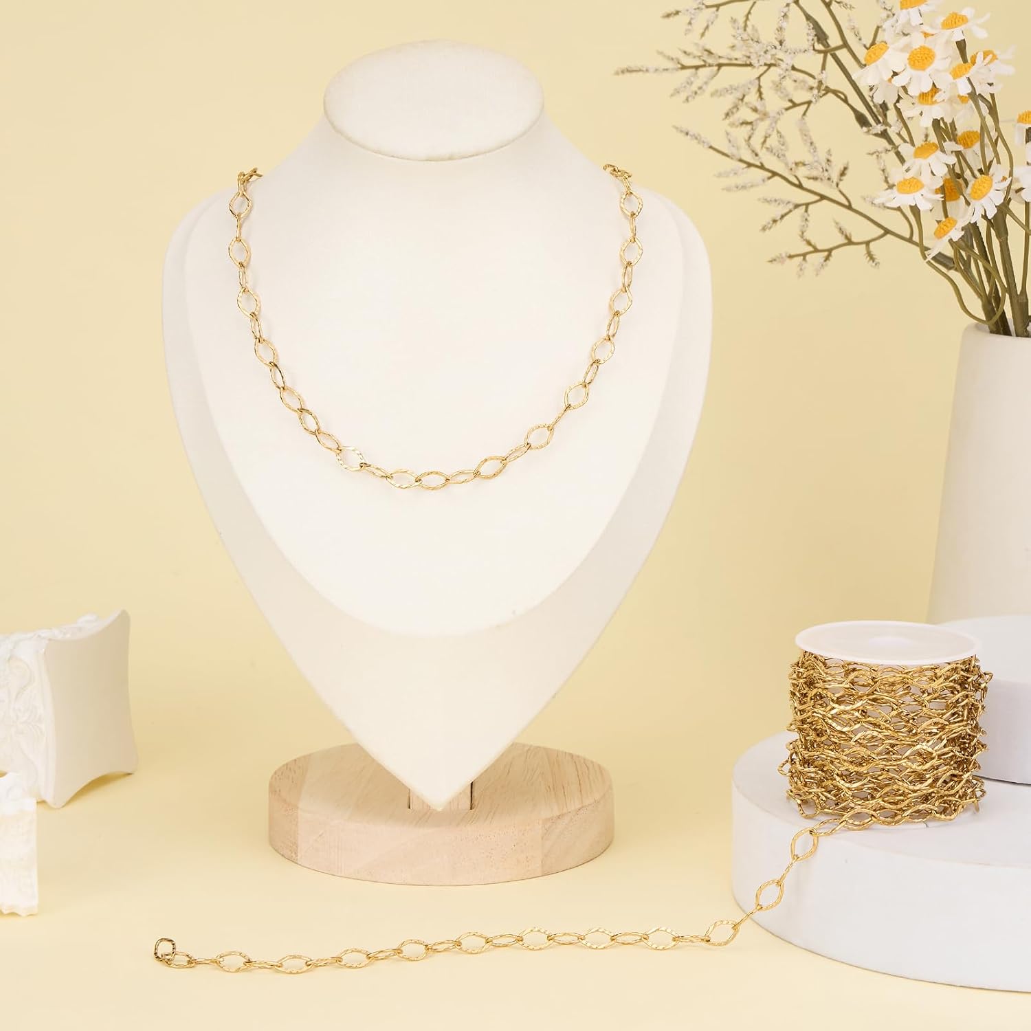 Jabogrii 13 Feet Gold Plated Rhombic Chain Bulk DIY Craft Jewelry Roll