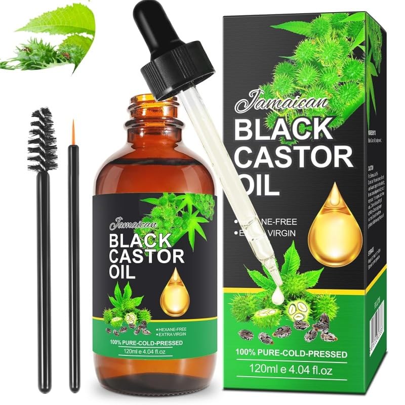 yzohu Black Castor Oil, Castor Oil Organic Cold Pressed Unrefined, Castor Oil for Body Eyelashes and Eyebrows, Black Castor Oil for Hair Growth, Organic Castor Oil Glass Bottle (120ml)